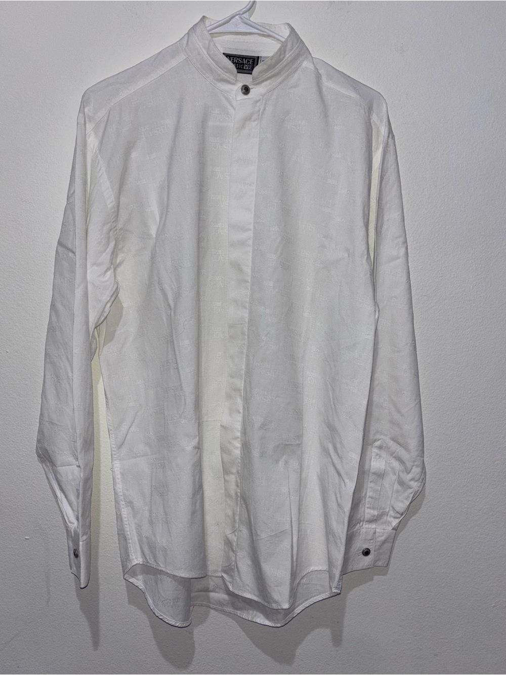 Versace Classic V2 Dress Shirt with "Versace" Logo Overlay Throughout